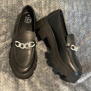 Women's Black Loafers with Chain Detail